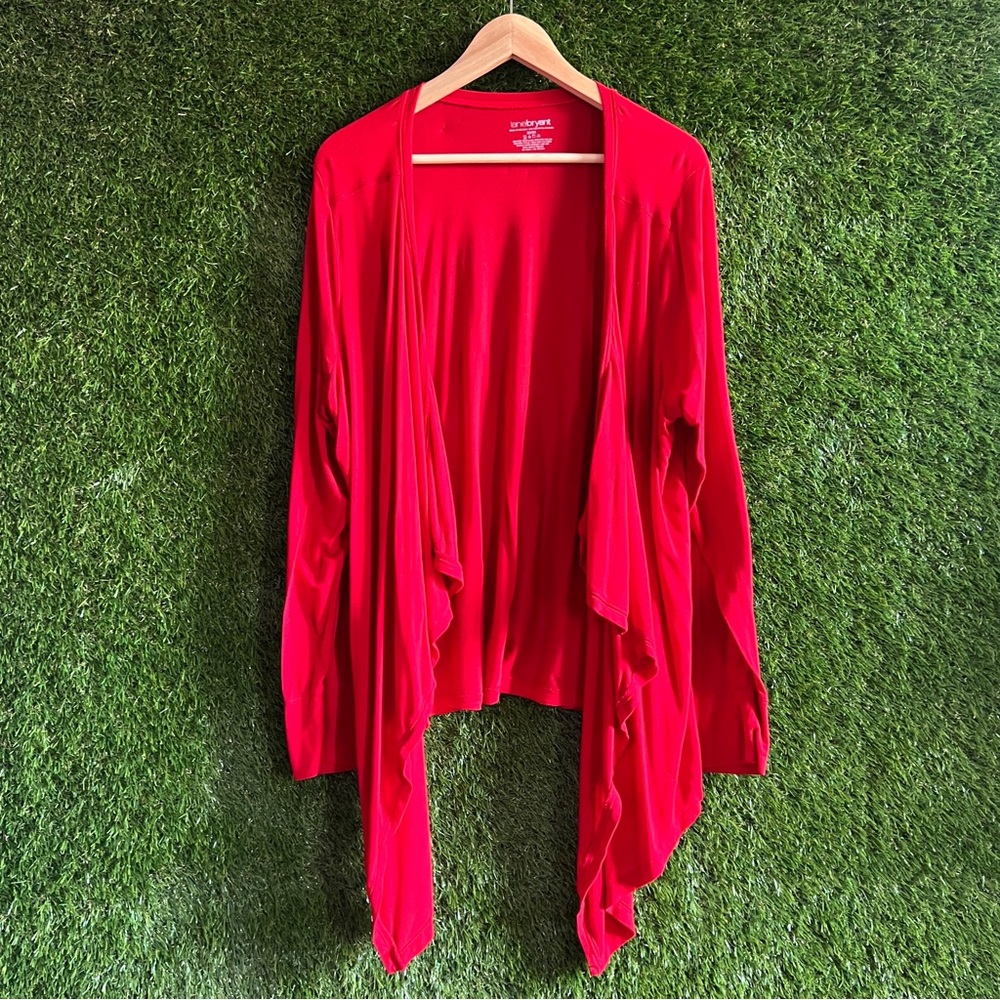 Lane Bryant 22 24 Red Open Knit Waterfall Cardigan Plus Rayon NKD7 Curvy
